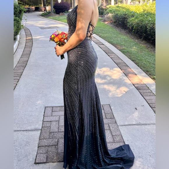 spaghetti strap black long dress Beatrice Sheath Appliques Prom with Straps Size:34 inch Moss 1851 Tailored Fit Tea Length